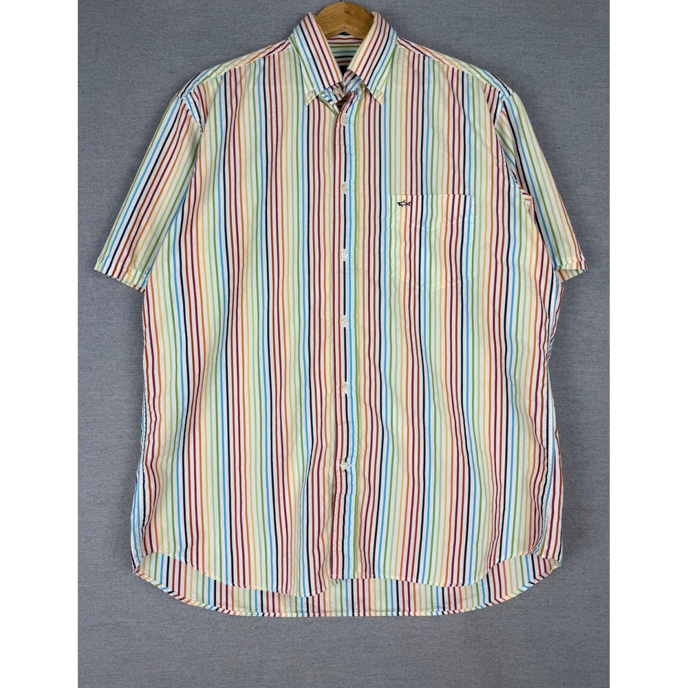Paul & Shark Yachting Mens Multi Color Striped Short Sleeve Button Down Shirt 42